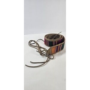 Guatemala Genuine Leather Woven Cotton Tie Belt XL Aztec Western Fringe